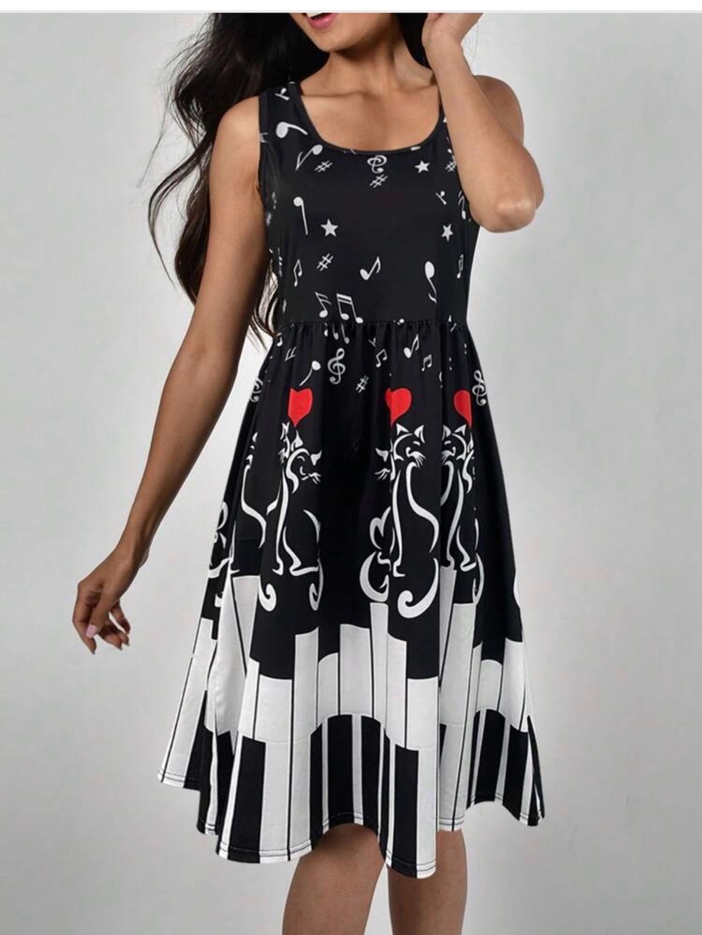 Women's Retro Fashion Piano Keyboard Print Camisole Dress size Large